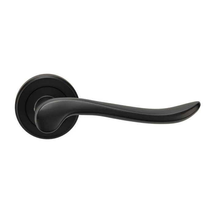 2x PAIR Scroll Shaped Lever Handle on Round Rose Concealed Fix Matt Black Loops