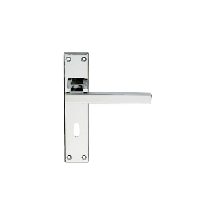 2x PAIR Straight Square Handle on Lock Backplate 180 x 40mm Polished Chrome Loops