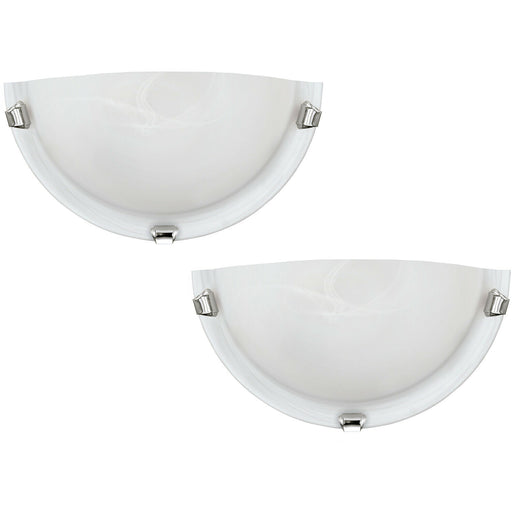 2 PACK Wall Light Colour Chrome Plated Shade White Glass Alabaster E27 1x60W Loops