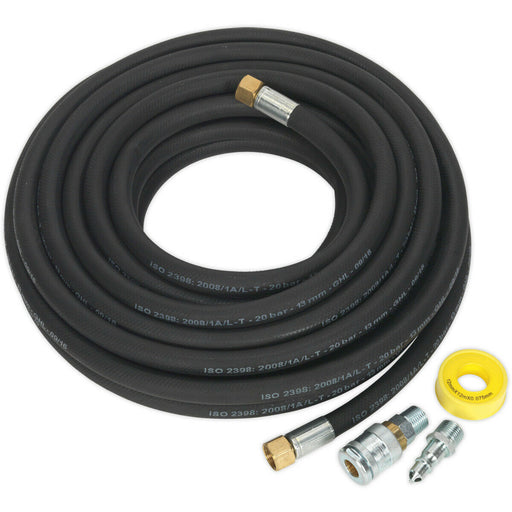 15m High Flow Air Hose Kit - 1/2 Inch BSP Unions - Coupling Adaptors and Tape Loops