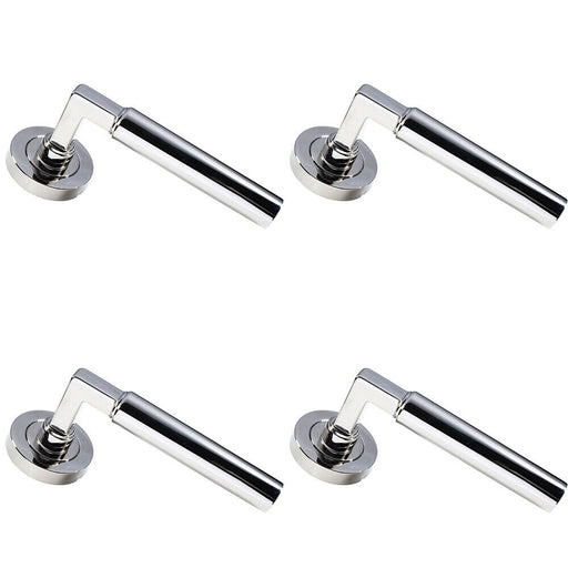 4x PAIR Straight Round Bar Handle on Round Rose Concealed Fix Polished Nickel Loops