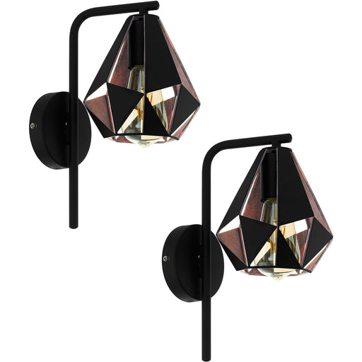 2 PACK LED Wall Light / Sconce Geometric Black & Antique Copper 1x 60W E27 Loops