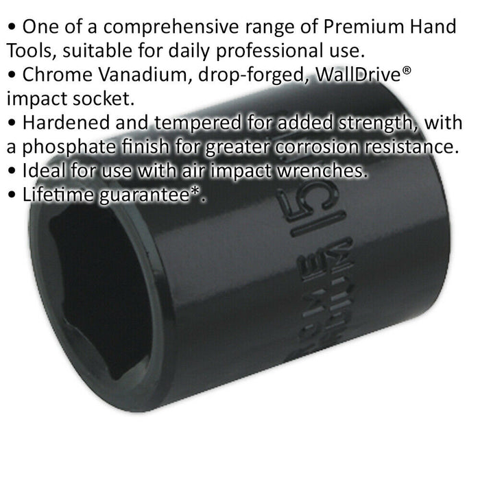 15mm Forged Impact Socket - 3/8 Inch Sq Drive - Chrome-Vanadium Wrench Socket Loops
