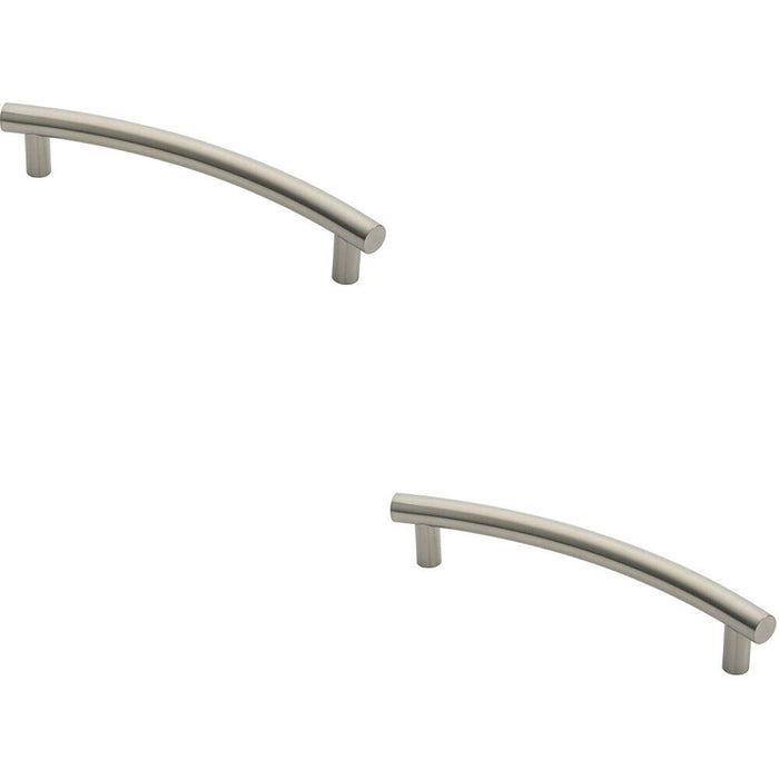 2x Curved T Bar Door Pull Handle 420 x 30mm 350mm Fixing Centres Satin Steel Loops
