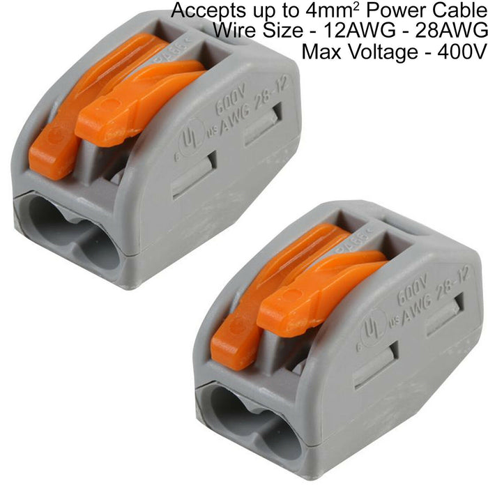 10x 2 Way WAGO Connector 32A Electrical Lever Terminal Block Push Fit Junction Loops