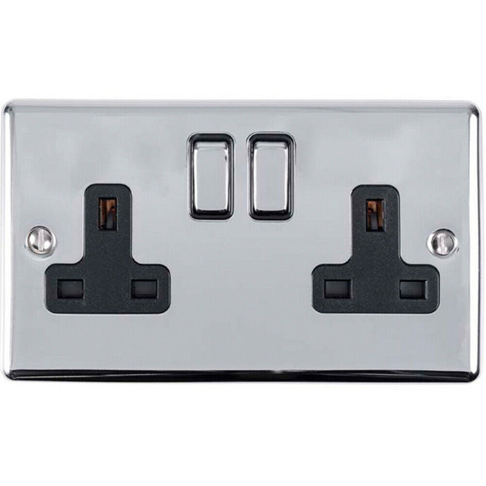 CHROME Bedroom Socket & Switch Set - 1x Light & 2x Double UK Power Sockets Loops