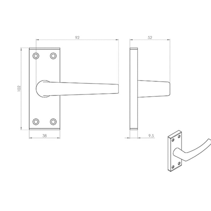 4x PAIR Straight Lever on Latch Backplate Door Handle 102 x 38mm Satin Aluminium Loops