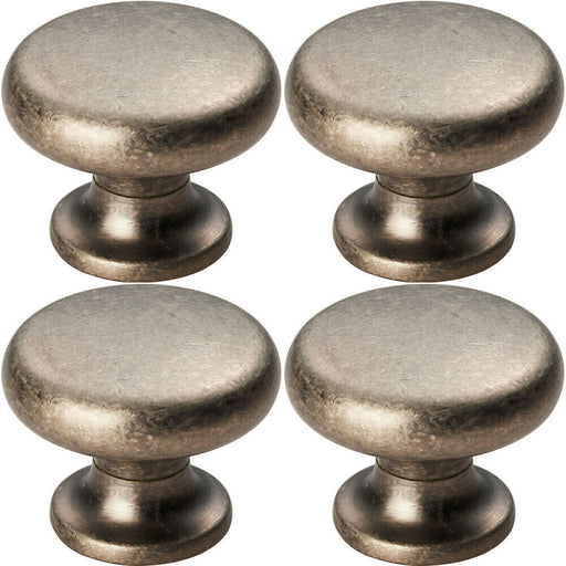 4x Flat Faced Round Door Knob 34mm Diameter Pewter Small Cabinet Handle Loops