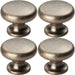 4x Flat Faced Round Door Knob 34mm Diameter Pewter Small Cabinet Handle Loops