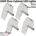 4x Over Cabinet LED Kit NATURAL WHITE Curved Glass Light Bathroom Make Up Lamp Loops