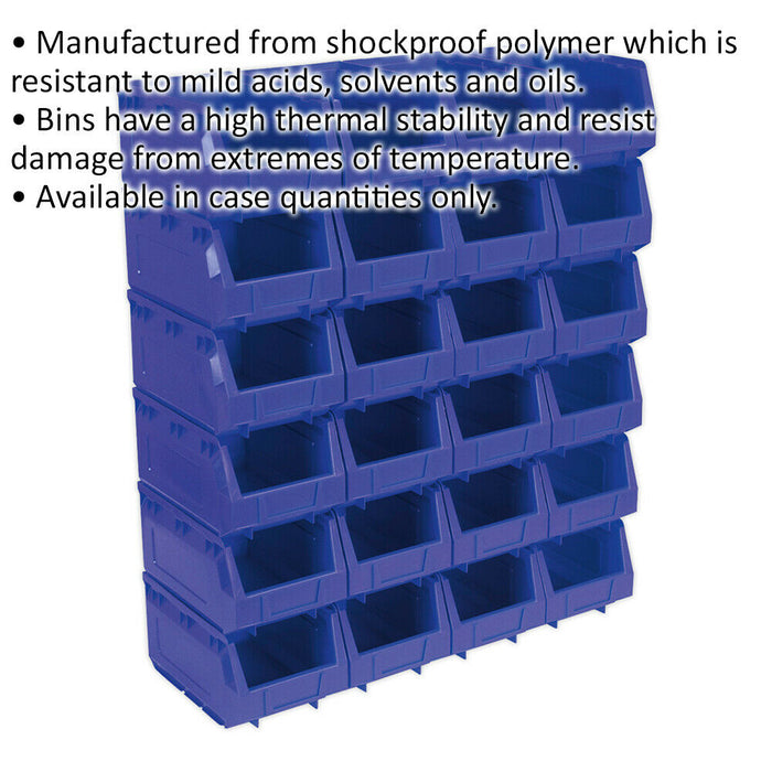 24 PACK Blue 150 x 240 x 130mm Plastic Storage Bin - Warehouse Part Picking Tray Loops