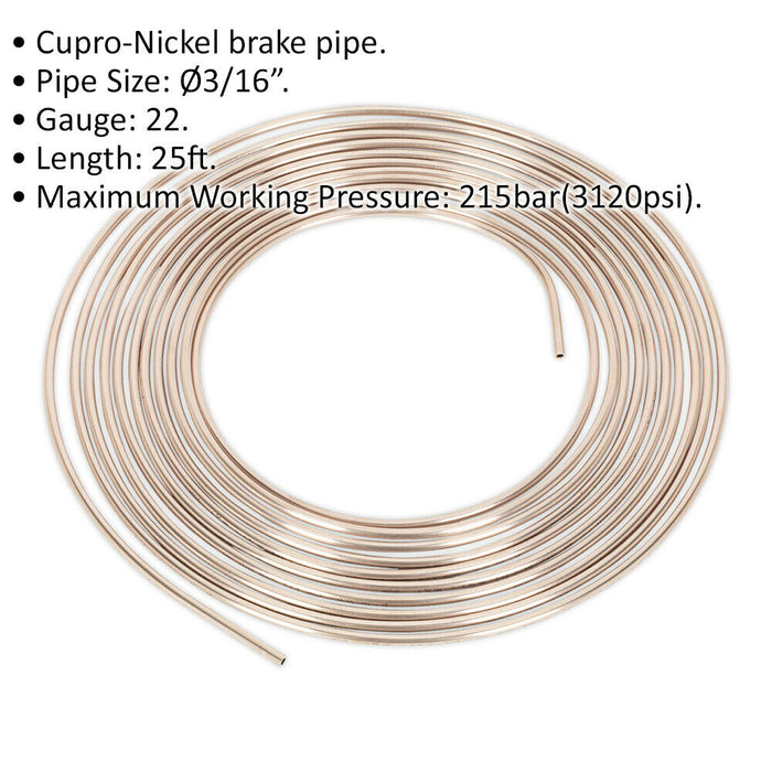 25ft Seamless Brake Pipe Tube - Cupro-Nickel - 22 Gauge - Fits 3/16 Inch Pipes Loops