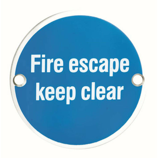 Fire Door Keep Clear Sign 64mm Fixing Centres 76mm Dia Polished Steel Loops