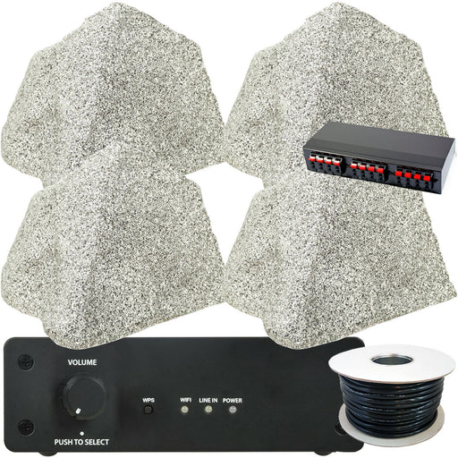 Wi Fi Garden Speaker Kit 4x 75W Outdoor Rock Speakers HiFi Stereo Amplifier