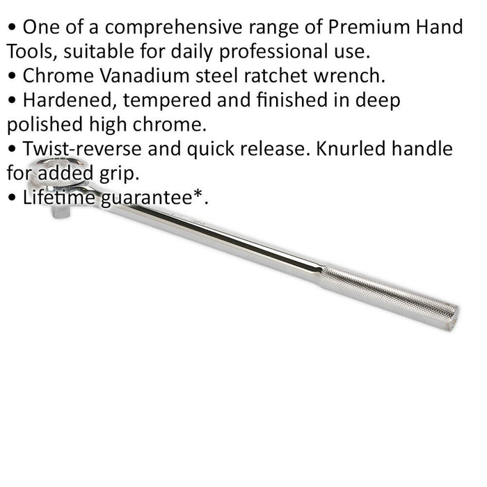 3/4" Sq Drive Ratchet Wrench - Twist Reverse - Quick Release - Knurled Handle Loops