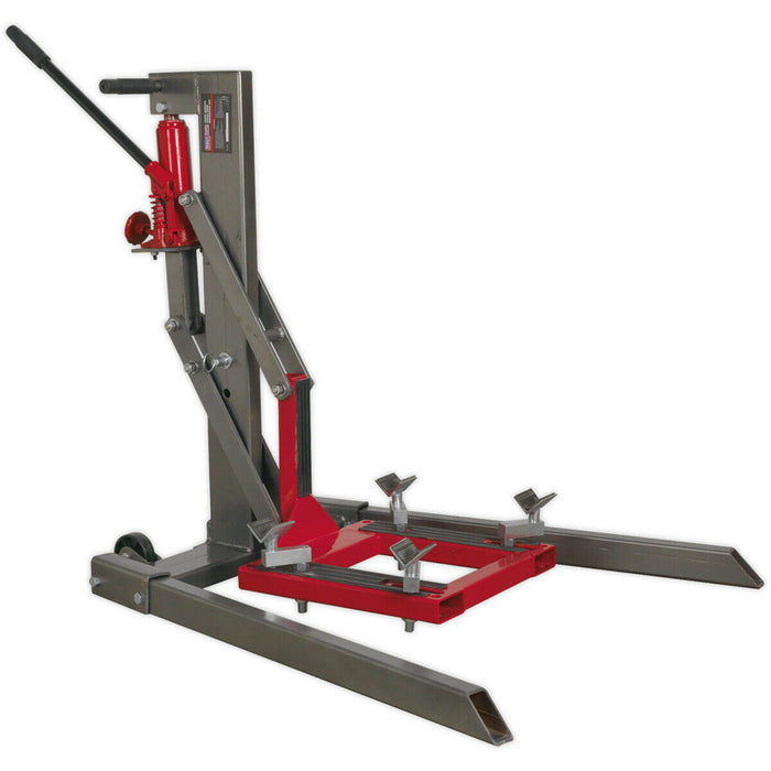 Single Post Hydraulic Motorcycle Lift - 450kg Capacity - Two Locking Positions Loops