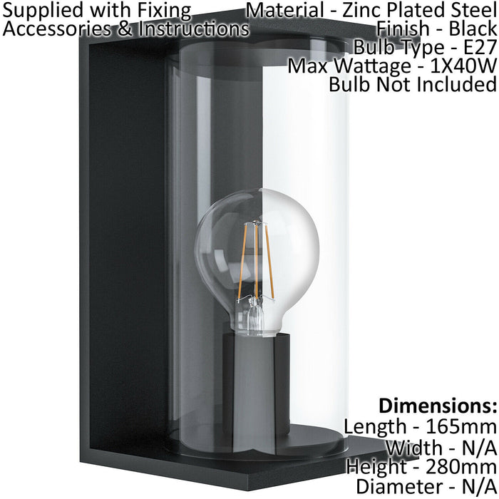 2 PACK IP54 Outdoor Wall Light Black Round Glass Lantern 40W E27 Porch Lamp Loops