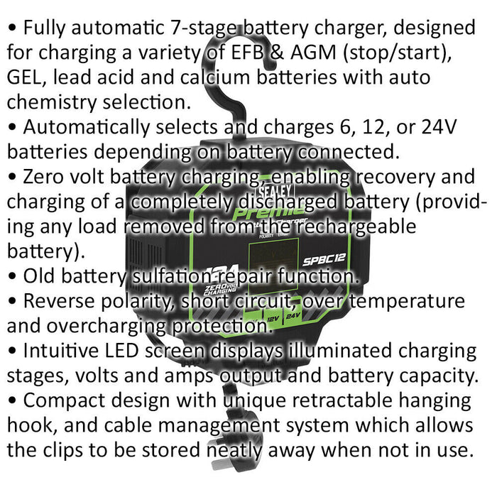 12A Automatic Battery Charger & Maintainer - 7 Stage Charger - 230V Supply Loops