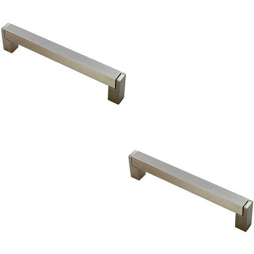 2x Square Section Bar Pull Handle 207 x 15mm 192mm Fixing Centres Satin Nickel Loops