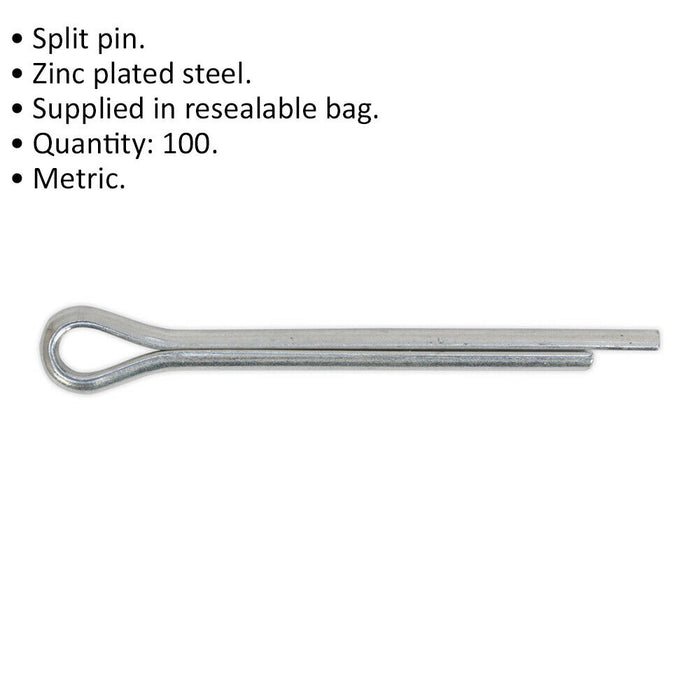 100x Split-Pins Pack - 4.8mm x 51mm Metric - Split Cotter Pin Zinc Plated Steel Loops