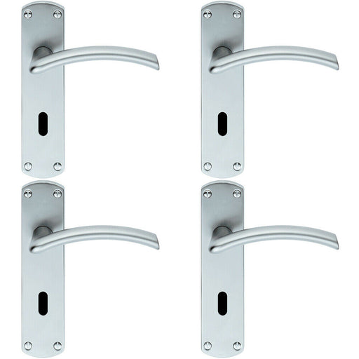 4x PAIR Arched Lever on Lock Backplate Door Handle 170 x 42mm Satin Chrome Loops
