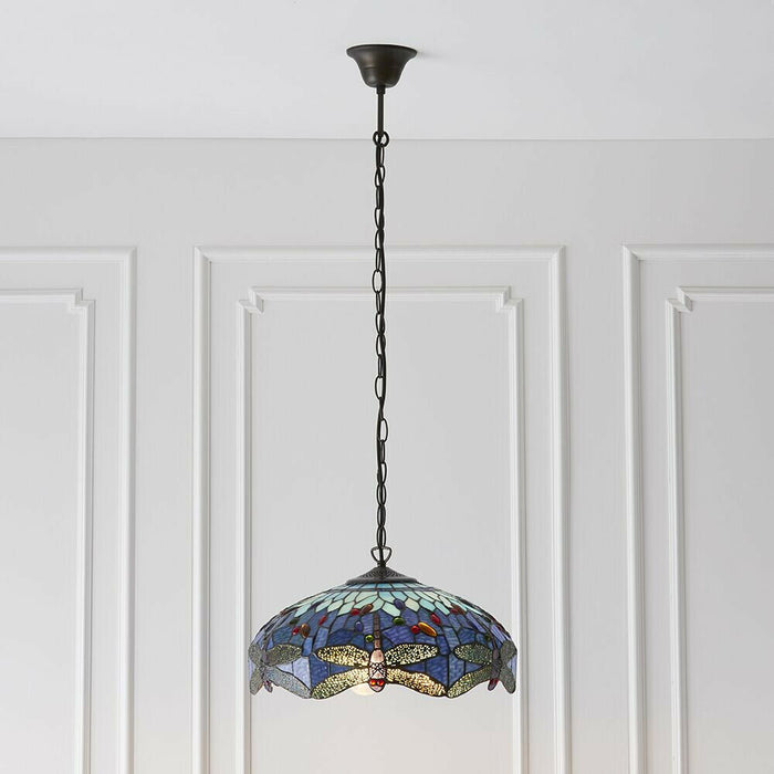 Tiffany Glass Hanging Ceiling Pendant Light Blue Dragonfly 3 Lamp Shade i00109 Loops