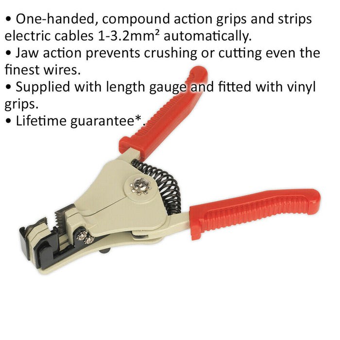 Automatic Wire Stripping Tool - Strips 1mm to 3.2mm² Cables - Length Gauge Loops