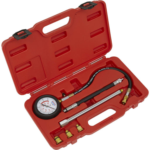 6 Piece Petrol Engine Compression Tester - 300psi Gauge - Flexible Extension Loops