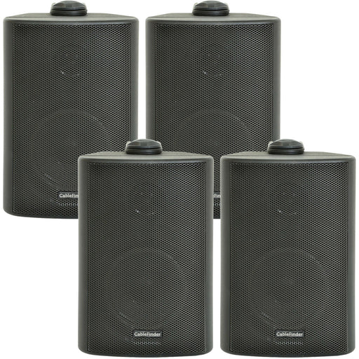 4x 5.25" 90W Black Outdoor Rated Garden Wall Speakers Wall Mounted 8Ohm & 100V