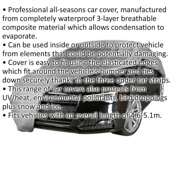 3 Layer All Seasons Car Cover - 5100 x 1780 x 1240mm - Waterproof - Extra Large Loops