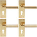 4x PAIR Round Bar Handle on Slim Euro Lock Backplate 150 x 50mm Satin Brass Loops