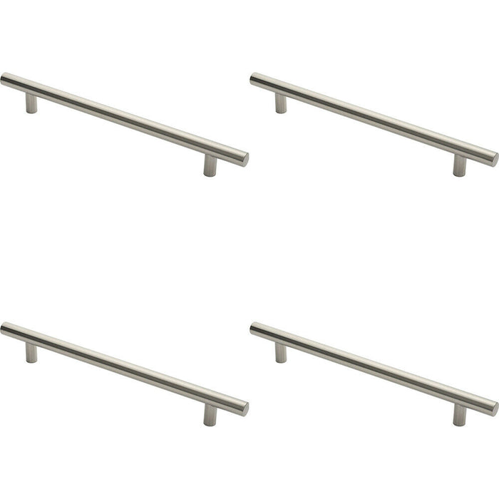 4x Straight T Bar Pull Handle 600 x 30mm 450mm Fixing Centres Satin Steel Loops
