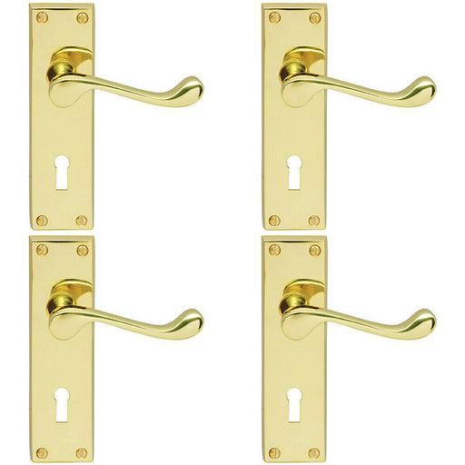 4x Victorian Scroll Lever on Rectangular Lock Backplate 155 x 41mm Brass Loops