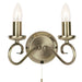 Dimmable LED Twin Wall Light Antique Brass Chandelier 2x Bulb Lamp Lighting Kit Loops