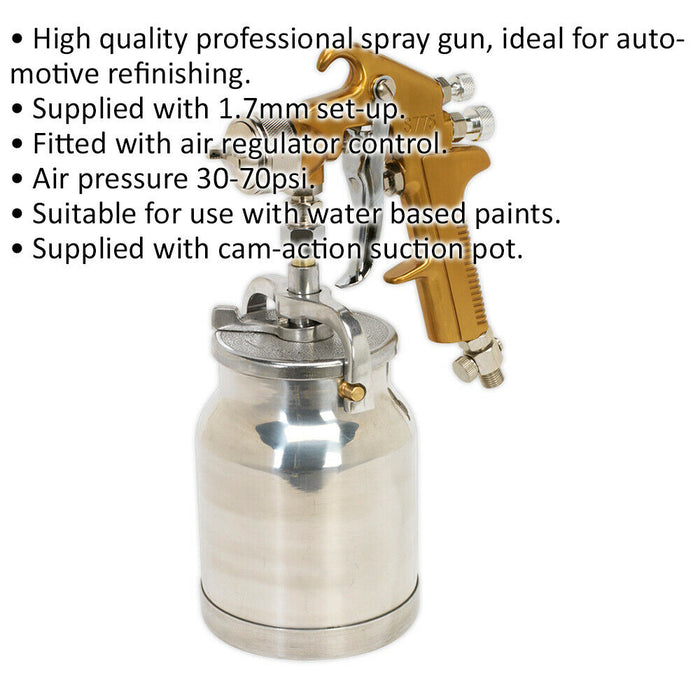 Adjustable Suction Fed Paint Spray Gun / Airbrush - 1.7mm General Purpose Nozzle Loops
