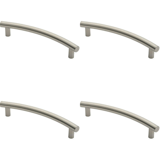4x Curved T Bar Door Pull Handle 420 x 30mm 350mm Fixing Centres Satin Steel Loops