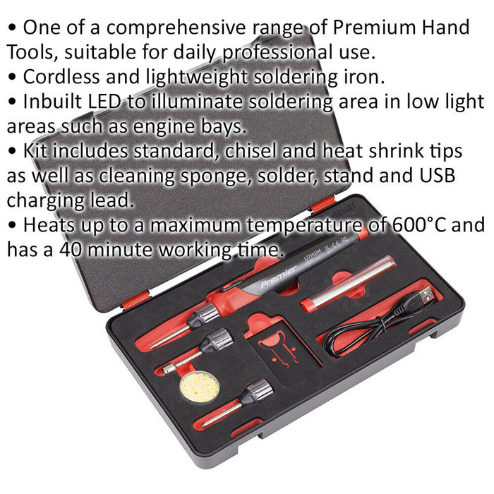 Rechargeable Cordless Soldering Iron Kit - 30W Lithium-Ion Battery & Case 600°C Loops