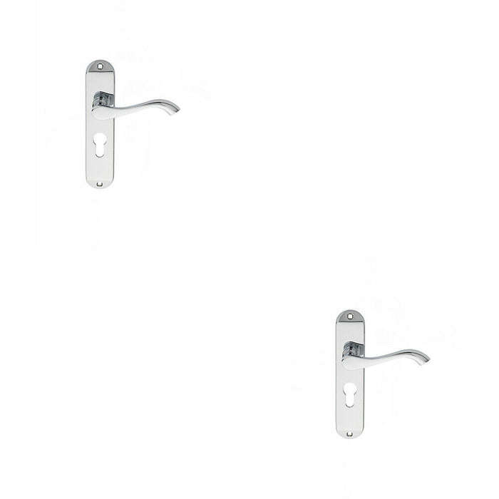 2x PAIR Curved Lever on Chamfered Euro Lock Backplate 180 x 40mm Polished Chrome Loops
