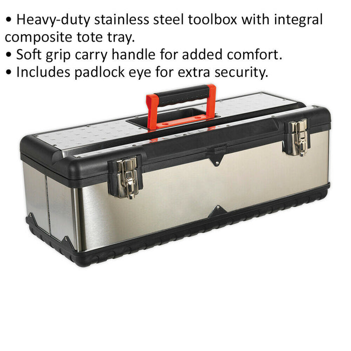 660 x 280 x 225mm Tool Box & Tote Tray - Heavy Duty Steel Portable Storage Case Loops