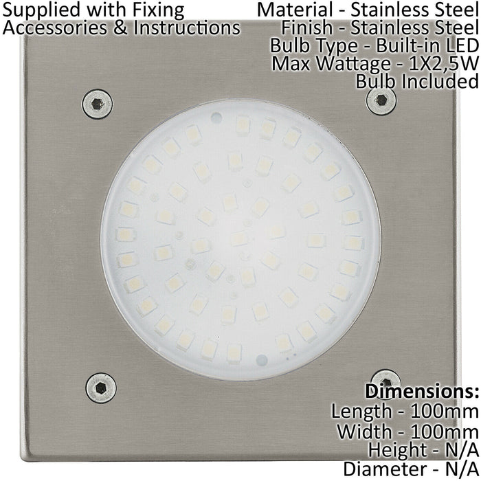 IP67 Outdoor Recessed Ground Light Stainless Steel Square 2.5W Built in LED Loops