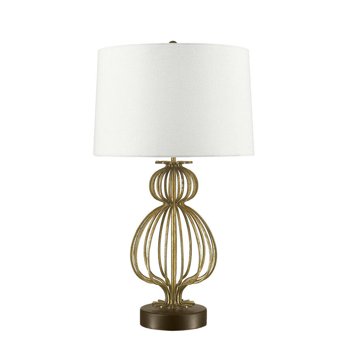 Table Lamp Mocha Brown Steel Base Cream Linen Shade Distressed Gold LED E27 100W Loops