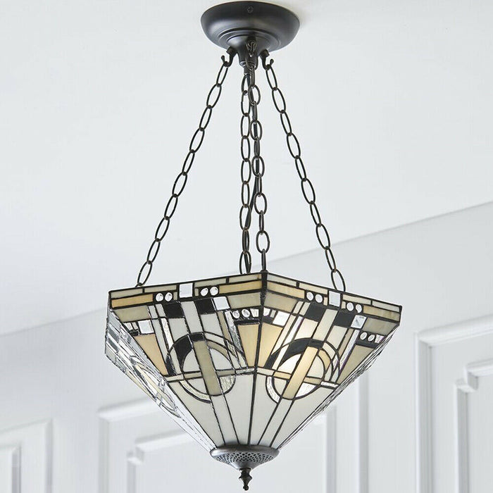 Tiffany Glass Hanging Ceiling Pendant Light Dark Bronze 3 Lamp Shade i00137 Loops