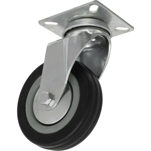 100mm Swivel Plate Castor Wheel - Rubber with Steel Centre - 27mm Tread Loops