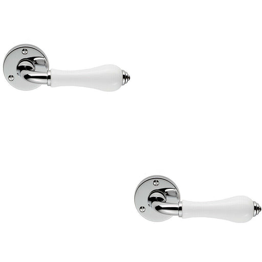 2x PAIR Porcelain Handle with Ringed Detailing 58mm Round Rose Polished Chrome Loops