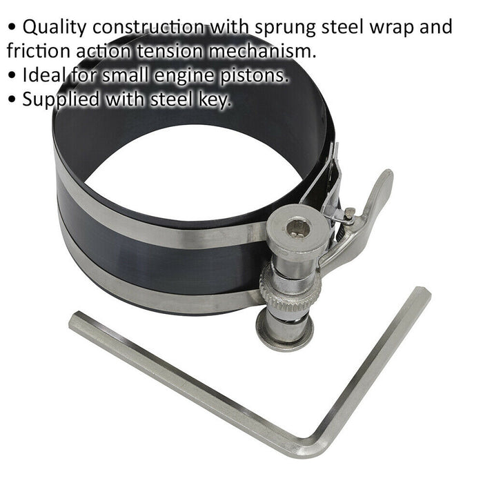 Piston Ring Compressor - Sprung Steel Wrap - 38mm to 83mm Capacity - Steel Key Loops