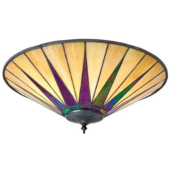 Tiffany Glass Semi Flush Ceiling Light Large Round Cream Inverted Shade i00041 Loops