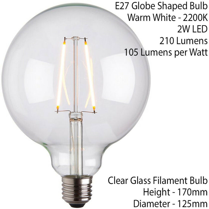 125mm GLOBE LED Filament Light Bulb CLEAR GLASS E27 Screw 2W Warm White Lamp Loops