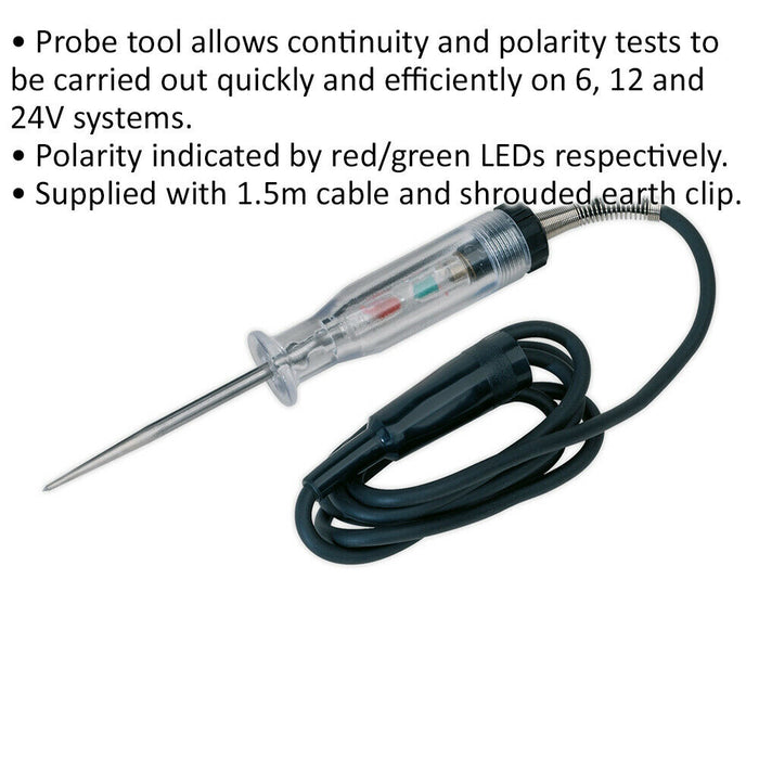 Circuit Tester with Polarity Test - 6 12 & 24 Volt Systems - 1.5m Cable Loops