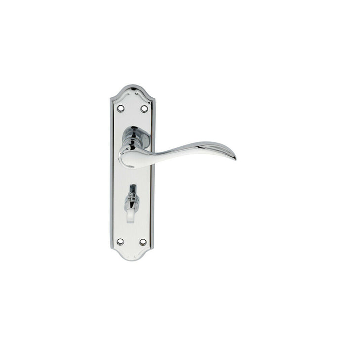 PAIR Curved Door Handle Lever on Bathroom Backplate 180 x 45mm Polished Chrome Loops