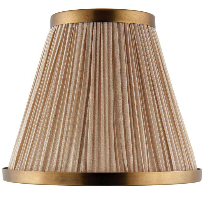 8" Luxury Round Tapered Lamp Shade Beige Pleated Organza Fabric & Antique Brass Loops